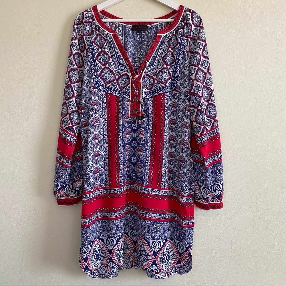 Hale Bob Women’s Multicolor Tunic Dress Long Sleeve V-Neck Size S